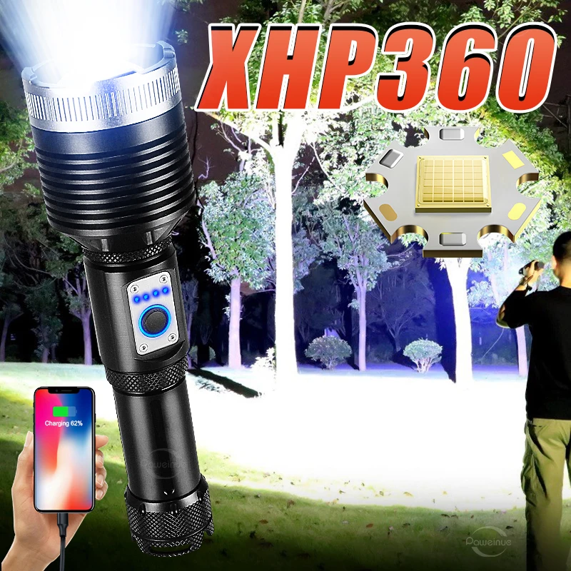 

Powerful XHP360 Flashlight RechargeableSuper Bright Tactical Light Outdoor Waterproof Torch Type-C High Brightness Lantern