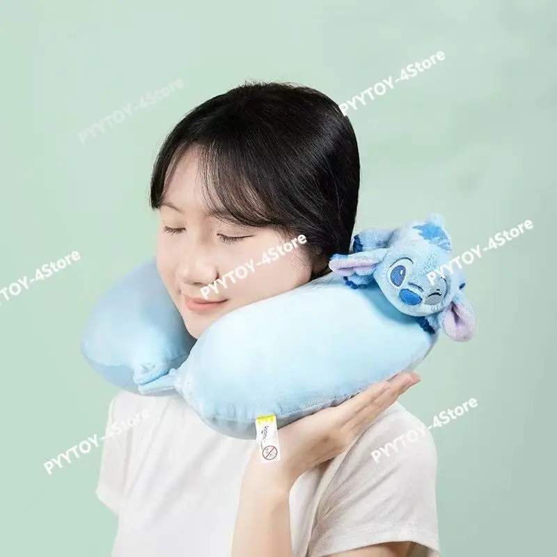 

Disney Genuine Stitch U-Shaped Hooded Neck Pillow Plush Stuffed Hat Blanket Travel Pillow Animation Merchandise Birthday Gift