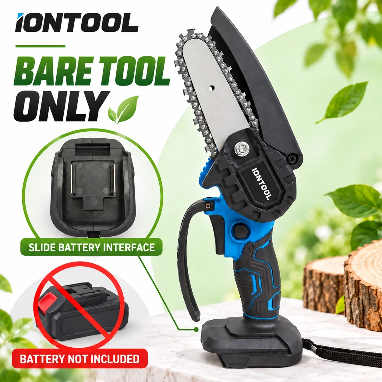 IONTOOL Cordless Chain Saw 4 Inch For Home Outdoor Firewood Cutting and Log Splitting and Campfire Wood and Garden Waste Cutting