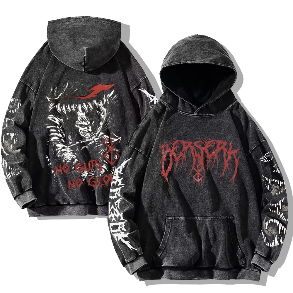 Berserk Printed Washed Hoodies Gothic Vintage Cotton Hooded Sweatshirt Y2k Oversized Long Sleeve Pullover Men Women Retro Hoodie - Image 3