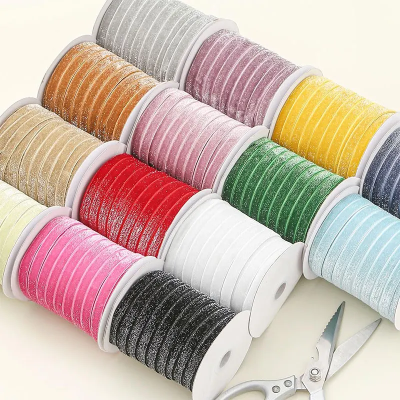 

50Yards 10mm Glitter Ribbon Roll No Elastic Single Face Ribbon Velvet Ribbon for DIY Crafts Gift Wrapping Holiday Party Decor