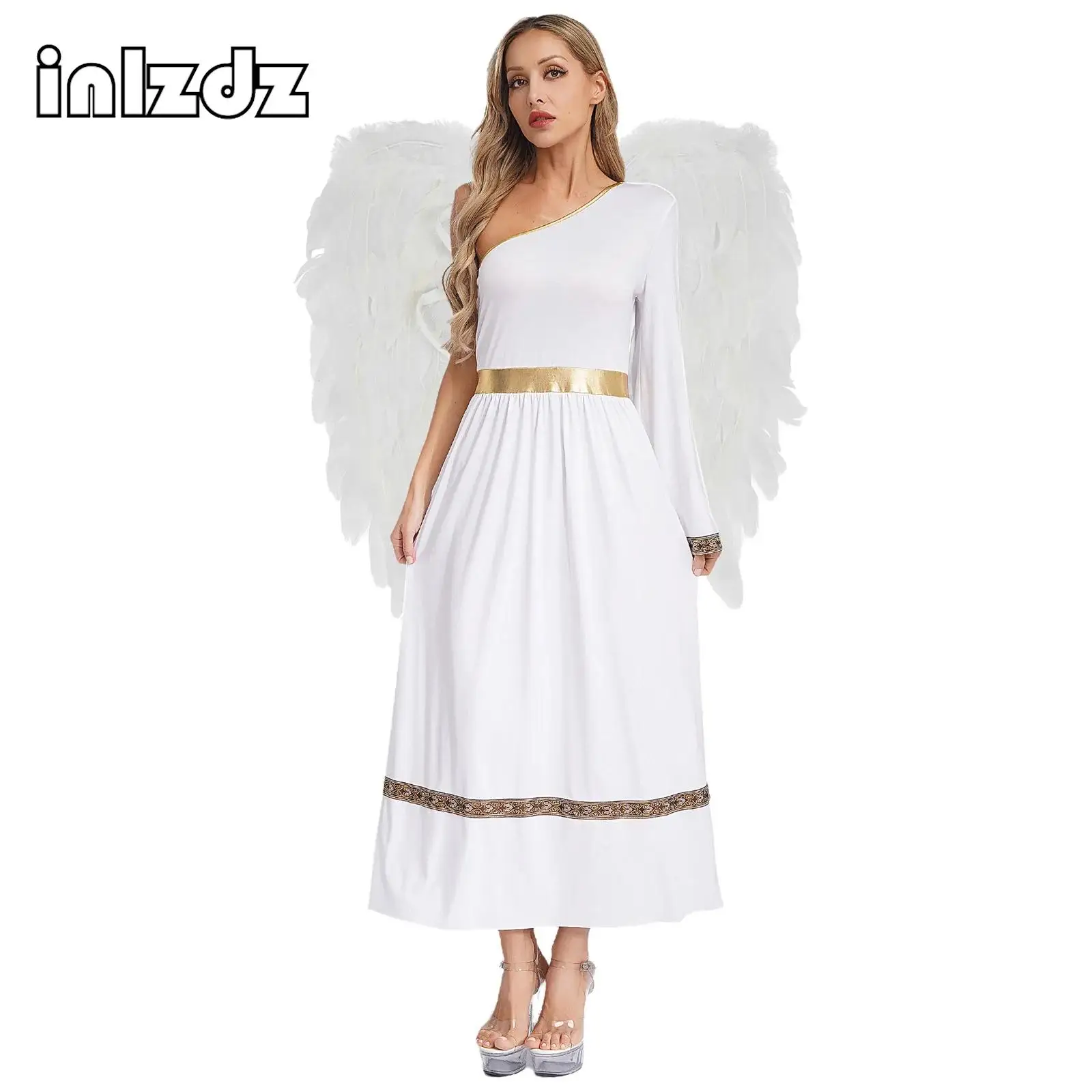 

Womens Ancient Greek Roman Angle Princess Costume Toga Dress And Angel Wing 2-piece Set for Halloween Carnival Cosplay Party