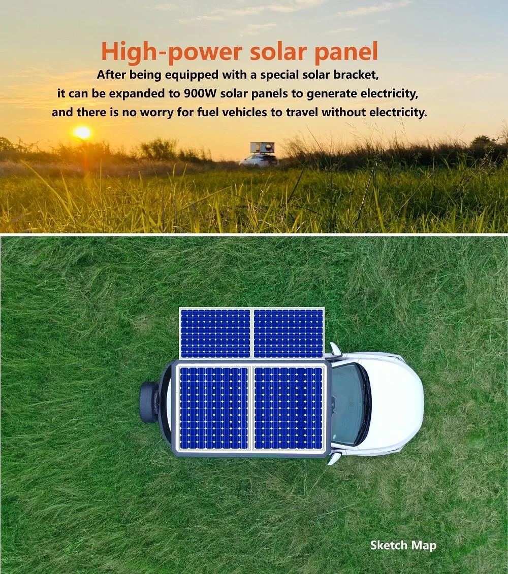 900W Solar Panel Included Auto Camping Outdoor Aluminum 3-4 Person Roof Top Tent Hard Shell Car Rooftop Tents Top Sales