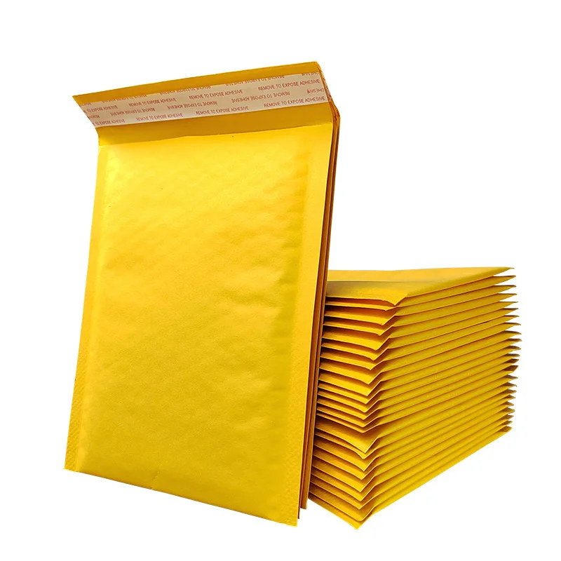 100Pcs Yellow Kraft Paper Bubble Envelopes Mailing Bags Padded Mailers Shipping Bags For Boutique Packaging Gift Wrap Pouch