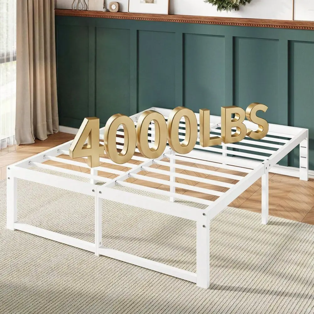 

Каркас кровати Twin/Full/Queen/King Size, 14-дюймовая металлическая платформа для кровати с усиленными стальными ламелями на 4000 фунтов, бесшумная, E