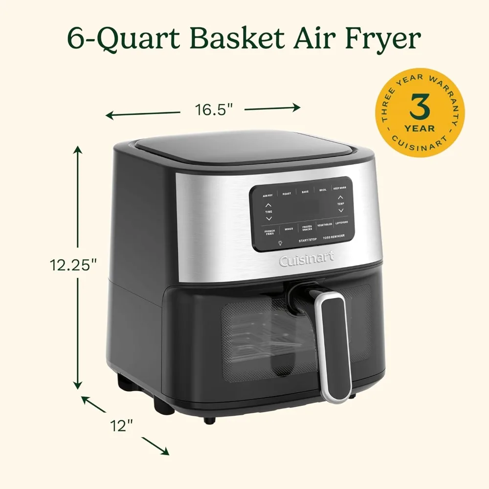 Air Fryer Oven – 6-Qt Basket Stainless Steel Air Fryer – Dishwasher-Safe Parts with 5 Presets – Roast, Bake, Broil