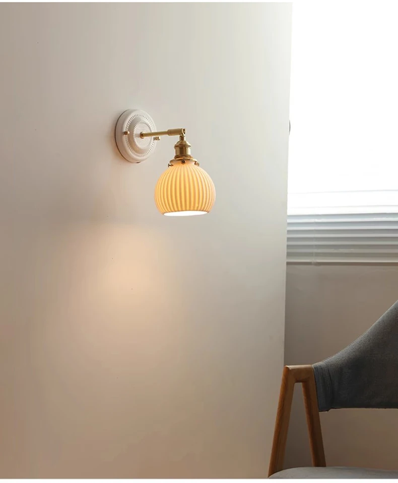Nordic Wall Lamp White Ceramic Lampshade Bedside Lamp Bedroom Living Room Bathroom Mirror Light French Retro Home Decor Wandlamp