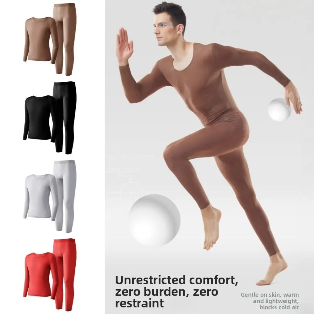 Tops and Pants Men Thermal Clothes Ultra-thin Invisible Low Neck Thermal Underwear Large Size Lingerie Warmth Long Pants