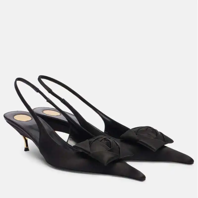 

2026 Spring and Summer New High Heel Pointed Back Hollow Sandals European and American Women's Sexy Flower Banquet Wedding Shoes