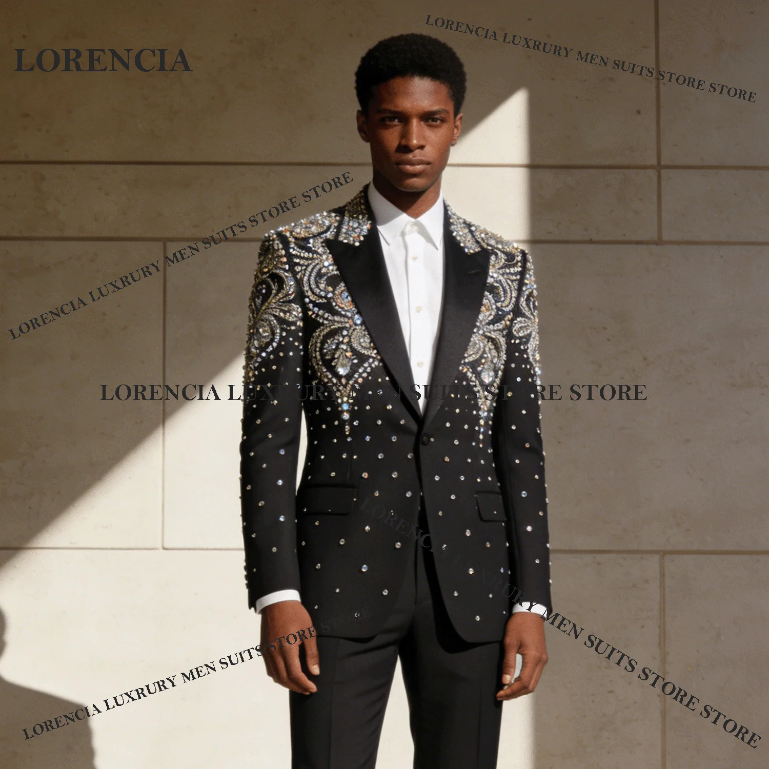 

Handsome Men Diamond Design Suits Glitter Wedding Customized Tuxedos Sparkle Slim Ropa hombre 2 Pieces Sets Groom Male Blazers