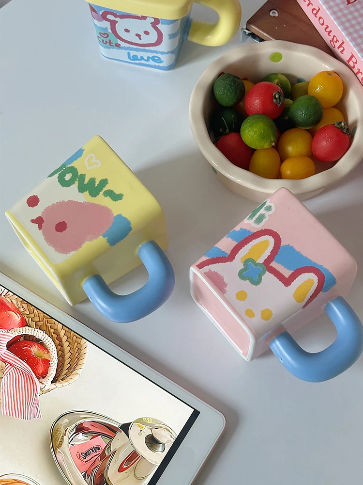 

Mug Ceramic Home Desktop Decoration Box with Lid Cute Little Bear Modeling Creative Breakfast Couple Water Cup Birthday Gift 1Pc