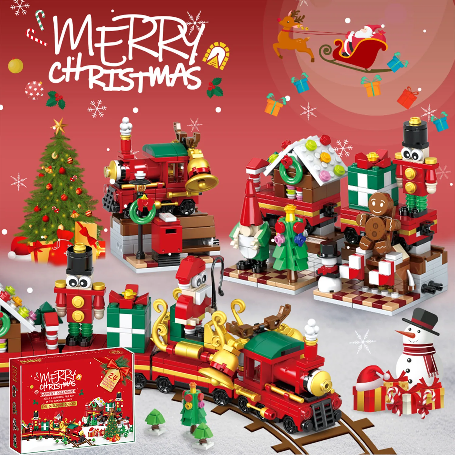 800+pcs Merry Christmas Board Game, 24 Days Countdown Advent Calendar for Adults Home Decor Family Fun Educational Toys for Kids