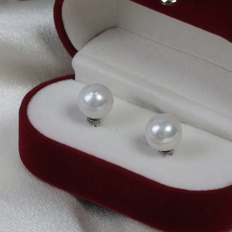 

S925 Sterling silver needle 10-11mm Edison round bead natural freshwater pearl earrings