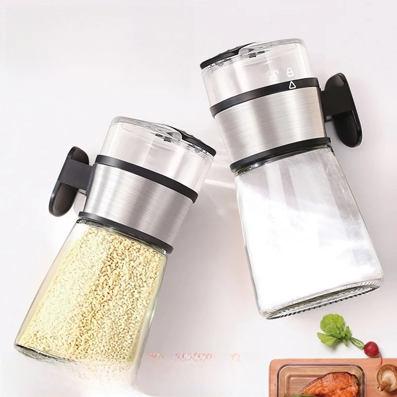 

New Press Type Salt Control Bottle Kitchen Glass Sealed Moisture Proof Quantitative Salt Jar Home Use Storage Container