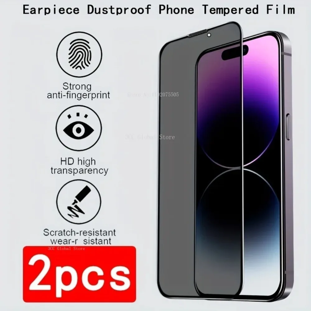 Protector de pantalla de vidrio templado antimirones para IPhone, Protector de pantalla para IPhone 14, 15 Pro Max, 12, 13 Mini, 11 Pro, XR, XS Max, 7, 8Plus, 2 uds.