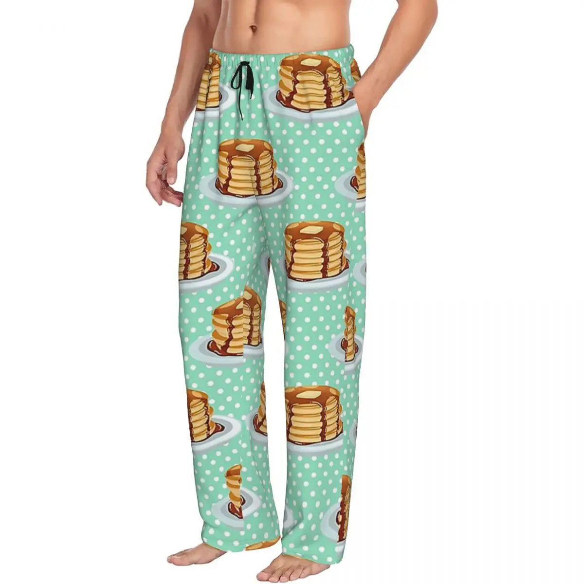 Custom Pancakes With Maple Syrup Pattern Pajama Pants Men Sleepwear Sleep Lounge Bottoms with Pockets