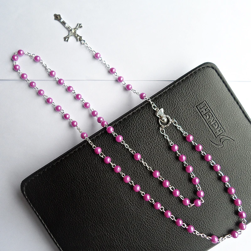 fnaf 2 rupee item Dark Purple Pearl Necklace Religion Catholic Christ Virgin Mary Jesus Cross Pendant Necklaces Jewelry