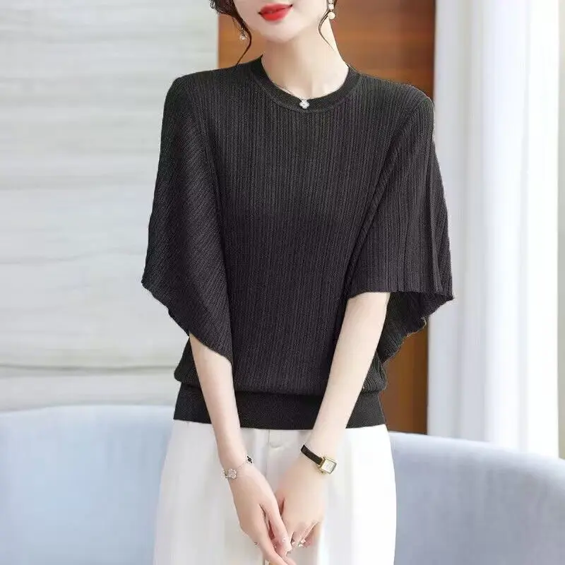 Elegant O-Neck Solid Color Butterfly Sleeve Blouses Women's Clothing 2024 Summer New Loose All-match Tops Office Lady Shirts