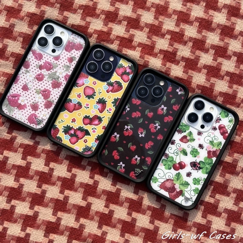 Wildflower Girls Cherry Strawberry Phone Case for iPhone 12 13 14 15 16 Pro Max Plus 16Pro 16plus wf Ladybird Cover Cases