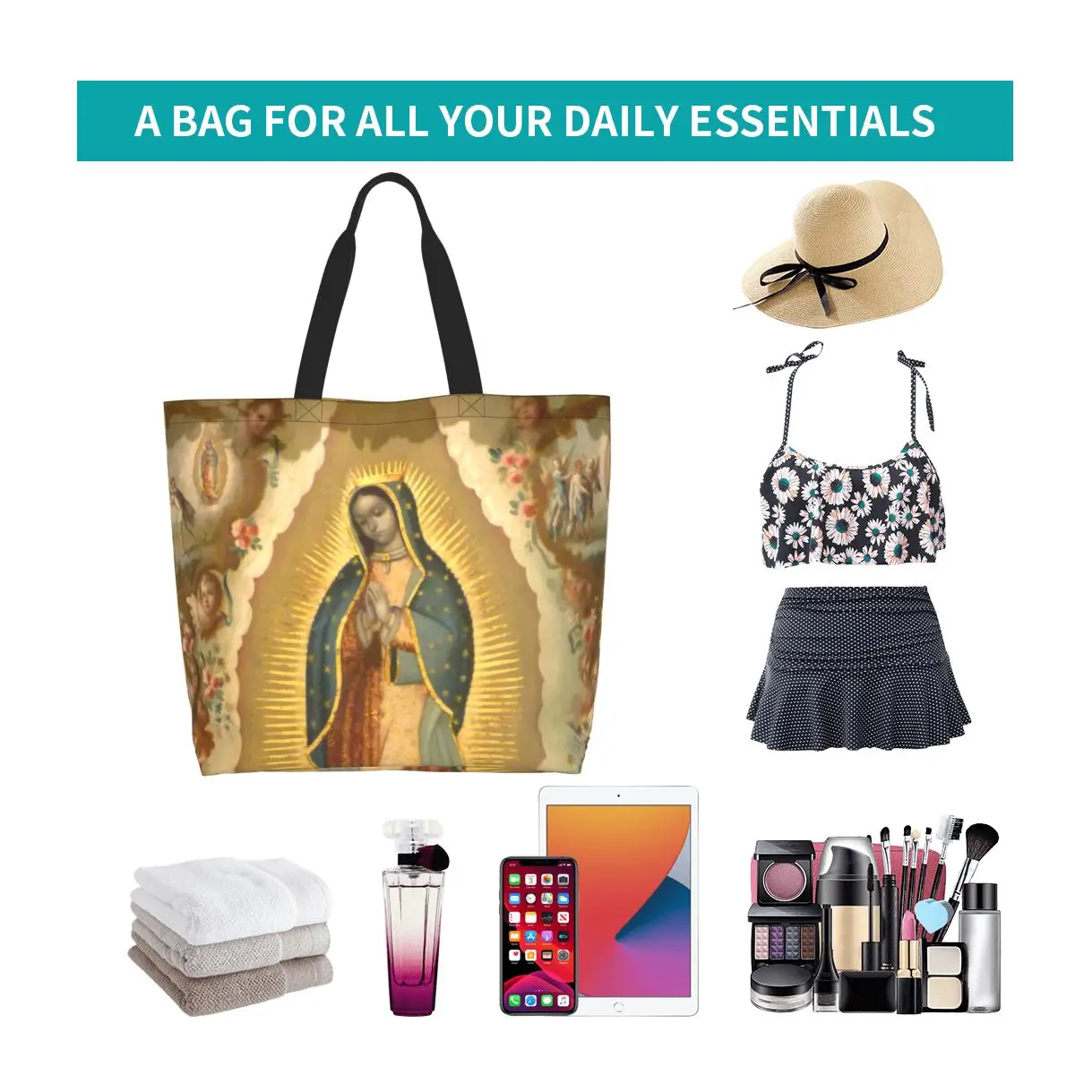 Virgin Of Guadalupe With The Four Apparitions Shopping Tote Bags borse a tracolla in tela borse di grande capacità