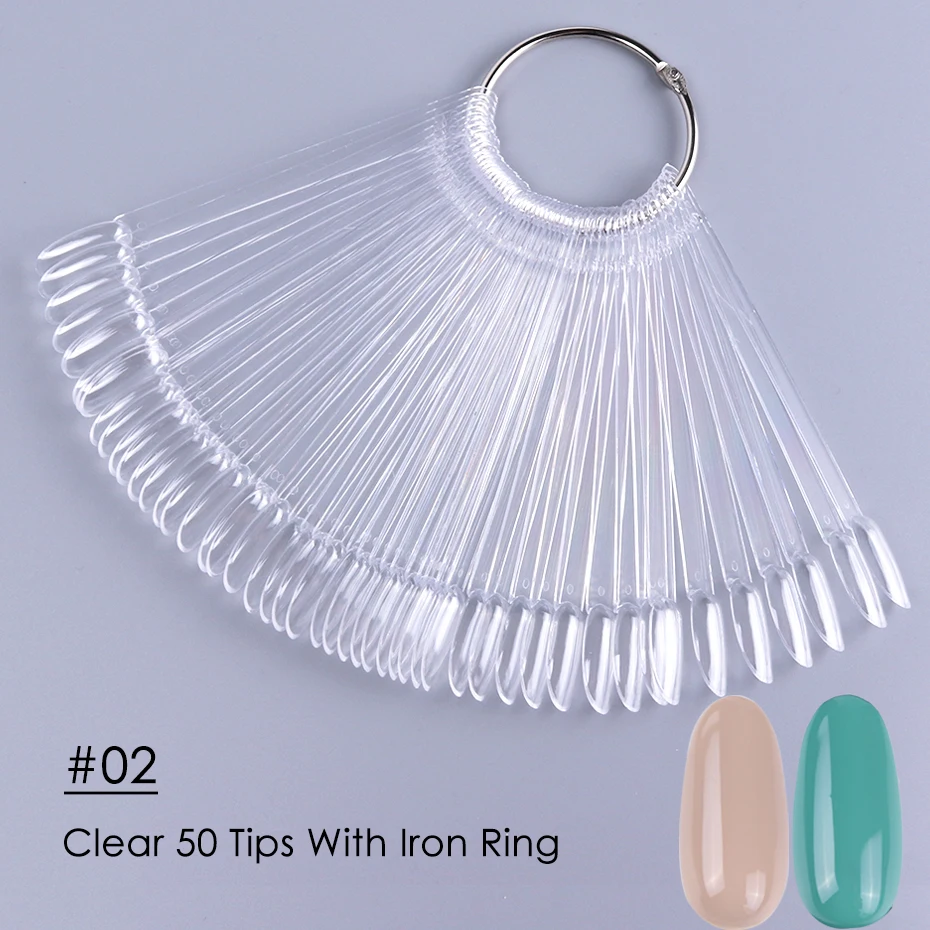 50 stks Valse Nagel Display Tips Helder Natuur Kleurenkaart Ovale Fan Stijl UV Gel Polish Swatch Toont Palet Praktijk Manicure Gereedschap