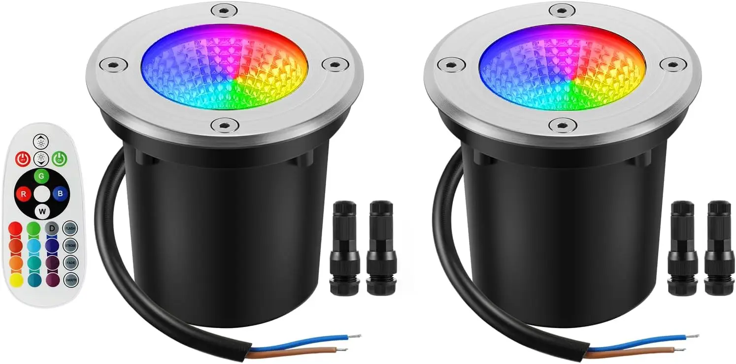 

2 упаковки RGB низковольтных ландшафтных фонарей 10 Вт цветной регулируемый светодиод IP67 водонепроницаемый для дорожки садовой террасы подъездной дороги 12 В-24 В