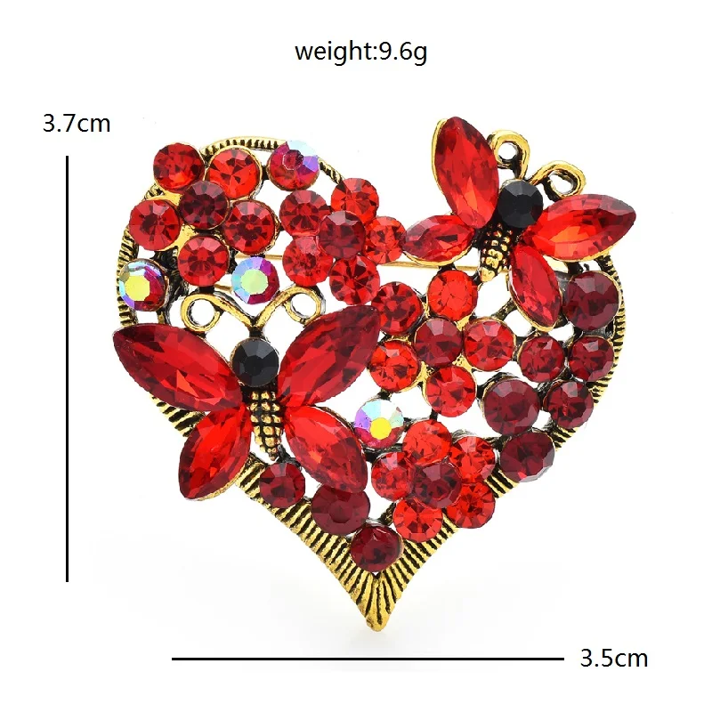 Luxury Exquisite Crystal Love Heart Butterfly Brooches For Women Rhinestone Flower Party Office Brooch Pins Lovers Jewelry Gifts