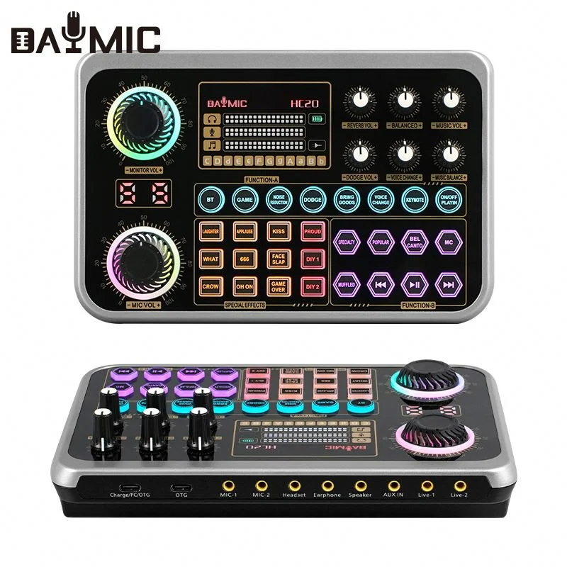 

Interfaz De Audio BT DJ Live Stream Sound Card HC20 Smartphone PC Podcast Home Studio Recording Gaming Audio Interface