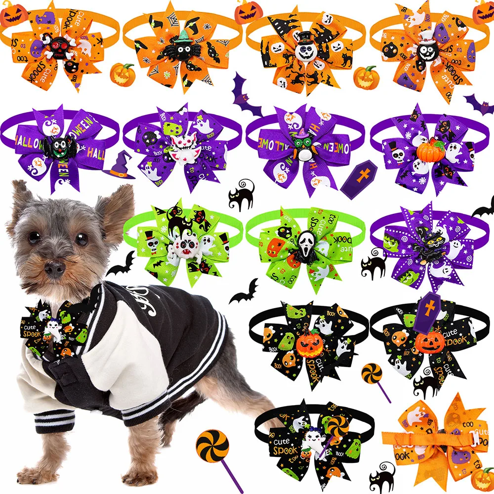 20PCS Dog Bow Ties Halloween Party Adjustable Pet Bowties For Dogs and Cats Pet Dog Collars Flower Dog Grooming Accessories