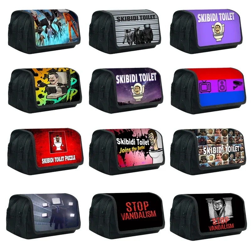 

Skibidi Toilet Man Children's Double-layer Pencil Bag Primary School Students Cartoon Game Figure Pencil Case Birthday Gifts