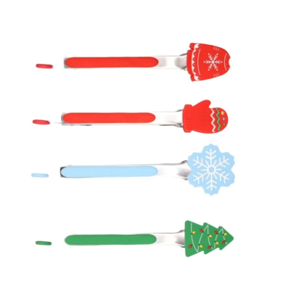 Christmas Silicone Tipped Food Clips Stainless-Anti Scald BBQ Baking Kitchen Utensils For Holiday Cooking And Grilling Tools
