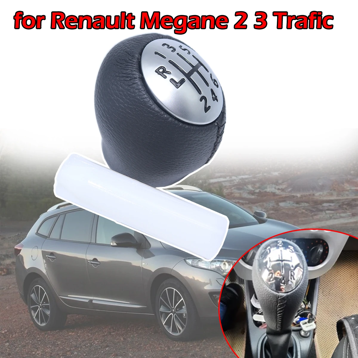 6 Speed Gear Shift Knob Leather Pen Handleball Interior For Renault Megane 3 III Duster Scala CC Scenic III Trafic MASTER LAGUNA