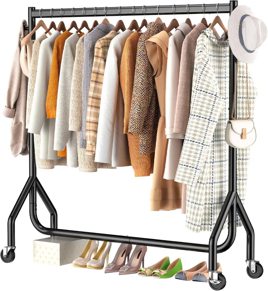 

Clothes Clothing Rack, Rolling Heavy Duty Clothes Rack Load 420 LBS with Wheels, Metal Rack for Hanging Clothes