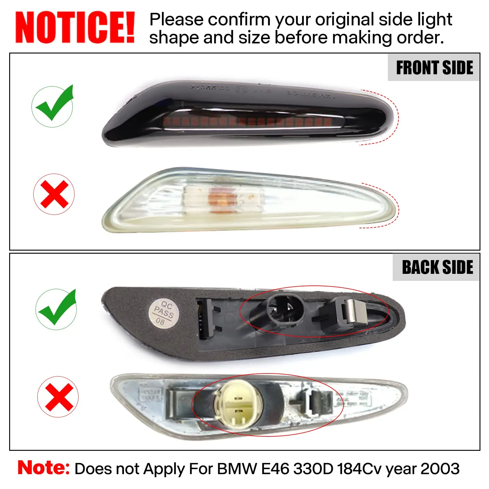 Sequential Dynamic LED Fender Side Marker Light Turn Signal For BMW E81 E87 E90 E46 E60 X3 E83 Not M3 1M