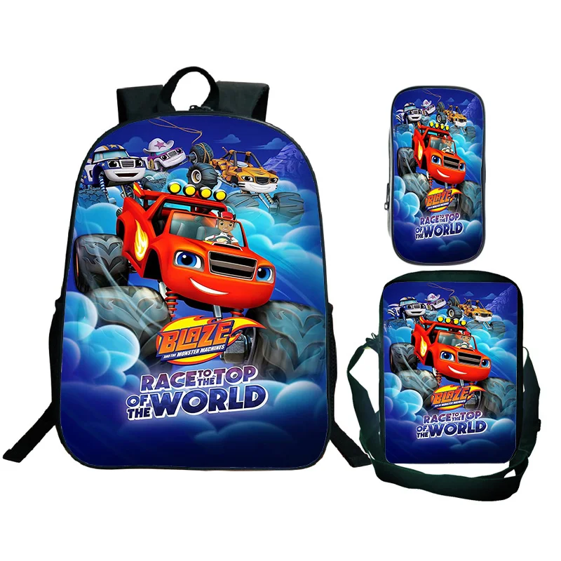 Blaze and the Monster Machines Backpack Crossbody Bag Pencil Case 3Pcs Student 3D Print Pattern Schoolbag Teen Casual Backpacks