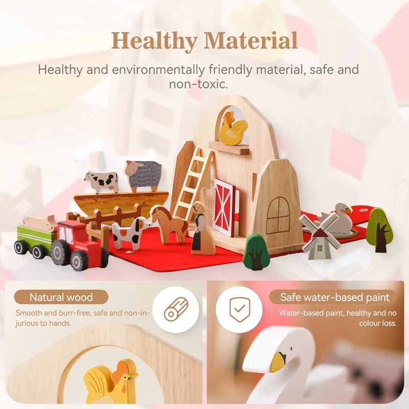 Baby Barn Farm Simulated Animals Wooden Blocks Toy Color Recognition Pretend Game Removable Exercise Hands Skills Montessori Toy