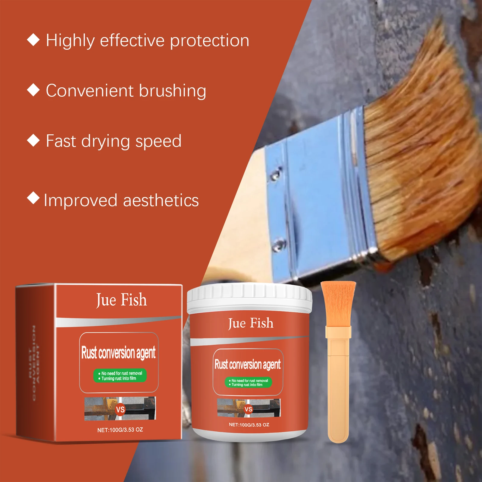 Paint Rust Inhibitor with Brush Rust Remover Derusting Agent Rust Renovator Anti-corrosion Metal Iron Powder Cleaning Car Care