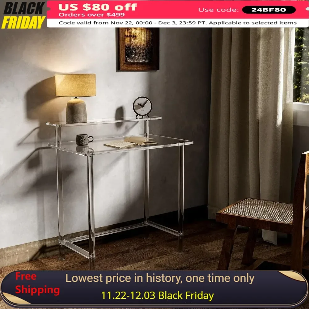 Escritorio de ordenador con soporte de Monitor para oficina, sala de estar, dormitorio, escritorio de escritura transparente moderno, 31,5 pulgadas de largo X 19,7 pulgadas de ancho X 34,7 pulgadas de alto