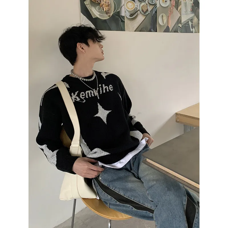 

Мужской весенне-осенний свободный вязаный свитер с круглым вырезом в американском ретро-стиле, базовый слой, повседневный, удобный, дышащий