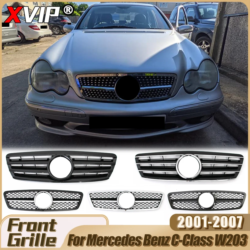 

XVIP Upper Grill For Mercedes Benz C-Class W203 C200 C240 C280 C320 2001-07 Chrome Black Sport Style Racing Grille Tuning Refit