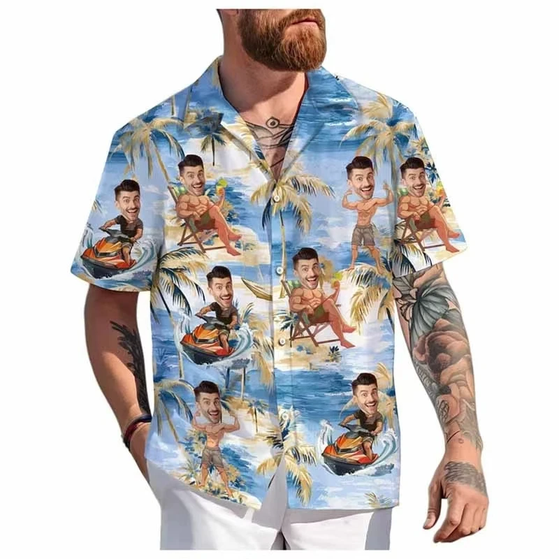 

Custom Face Hawaiian Shirt Unisex Funny Personalized 3D Printed Button Shirts 2026 Beach Short Sleeves Lapel Shirts DIY Blouses