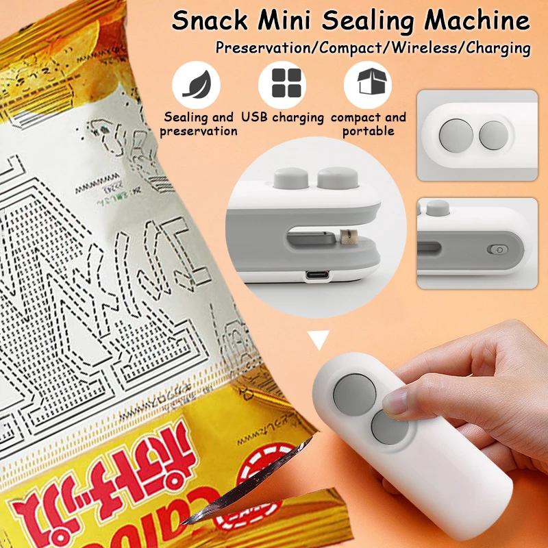 

1/2 Mini Sealing Machine USB Rechargable Heat Sealer Storage Bag Plastic Package Food Sealer Clip Bag Handheld Food Heat Sealer