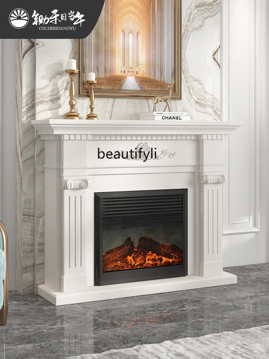 Modern Minimalist Fireplace American White Simulation Flame Electronic Fireplace Curio Cabinet Living Room Wall Cabinet