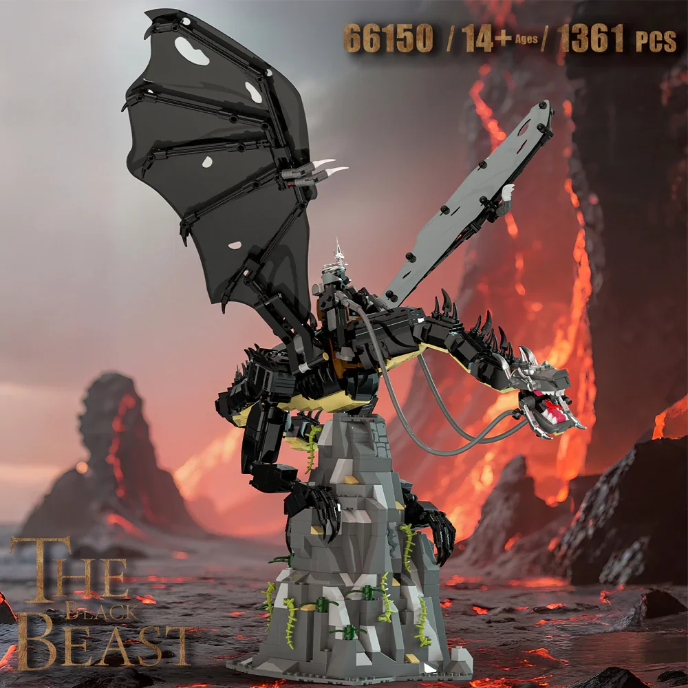 

1361PCS MOC Black Dragon Building Blocks Game DnD Figures Characters Model With Base Desktop Ornaments Kids Toys Halloween Gifts