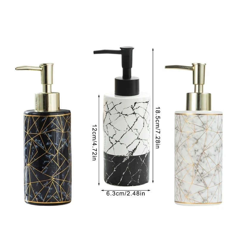 Dispensador de jabón de cerámica de mármol, 185mm de altura, 300ml, reutilizable y recargable para loción y corporal, almacenamiento de líquidos para el hogar