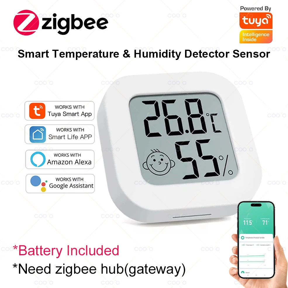 

Tuya Smart Zigbee Temperature And Humidity Sensor Indoor LCD Digital Thermometer Hygrometer Monitor Works With Alexa Google Home