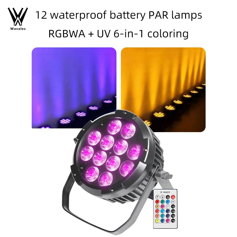 Wavales 12*18W 6In1 Battery LED Par Light Waterproof LED Par Lights Par Can Stage Light for Outdoor DJ Party