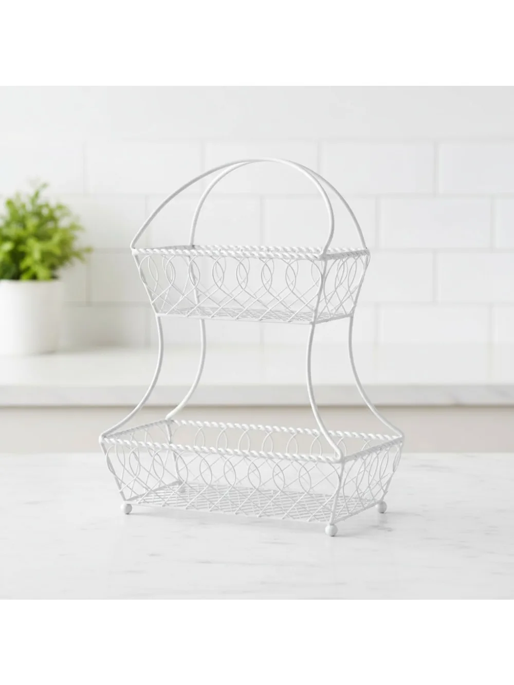 

2-уровневая металлическая корзина с фруктами, 18-дюймовый белый органайзер для хранения на столешнице для кухни, домашний декор