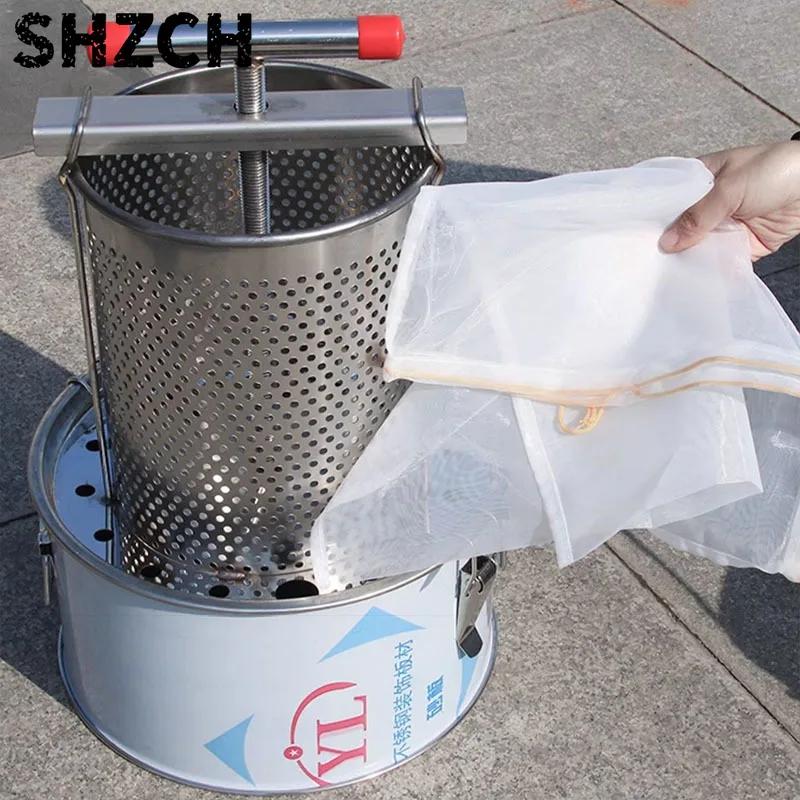 Stainless Steel Manual Honey Press Beeswax Extractor Fruit Grape Juice Squeezer Beekeeping Solid Liquid Separator Tools
