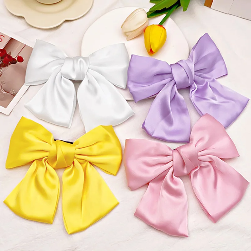 4pcs/set Solid Big Bow Barrettes For Women Girls Back Head Hair Ornament Headband Hair Clips Hairpins Fashion Hair Accessories